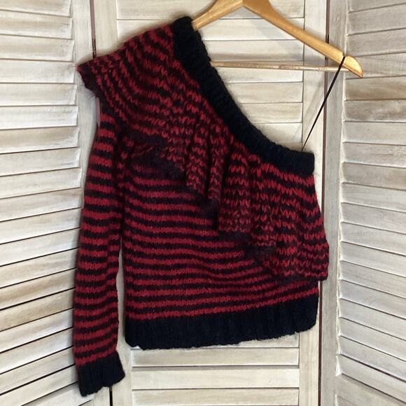 Philosophy Di Lorenzo Serafini Red Black Striped Ruffle Mohair Sweater S US 4 - Picture 7 of 12